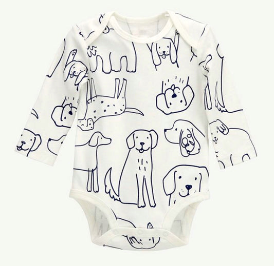 Dog Print Short Sleeve Organic Cotton  Bodysuit