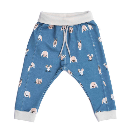 Roll Waistband trouser,  Navy Animal print