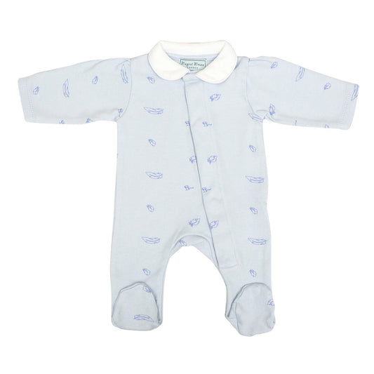 Baby blue Organic Cotton sleepsuit | feather print